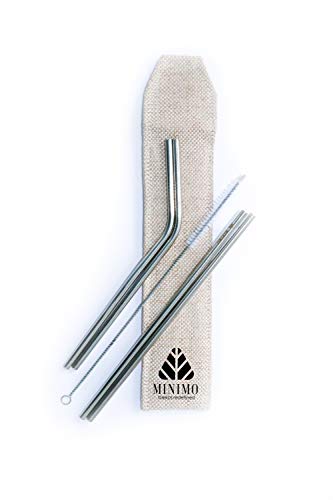 Product Cover Minimo Reusable Stainless Steel Metal Straws - Pack of 4 (Straight & Bent) with Brush and Jute Pouch Cutlery