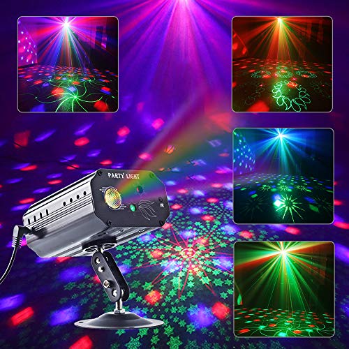 Product Cover Party Lights, RGB 3 Lens DJ Disco Stage Laser Light Sound Activated Led Projector for Christmas Halloween Decorations Gift Birthday Wedding Karaoke KTV Bar (Background Version)