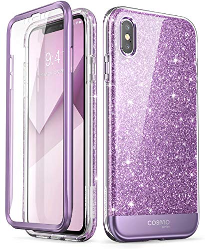 Product Cover i-Blason Cosmo Full-Body Bumper Case for iPhone Xs (2018) / iPhone X (2017), Purple Glitter, 5.8