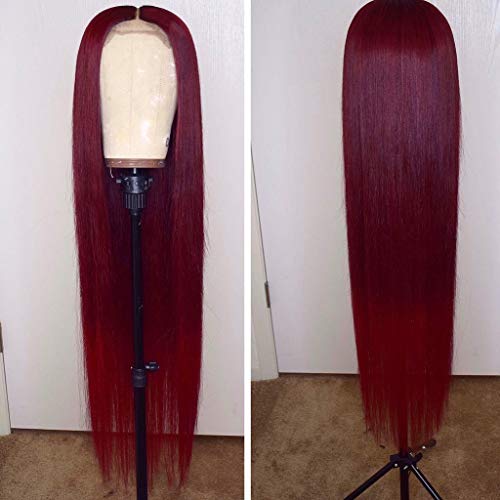 Product Cover 13x6 Burgundy Silk Straight Human Hair Wigs Glueless Lace Front Hair 150% Density Pre Plucked Hair for Black Women by Estelle Wig (20inch, 13x6 lace front wig)