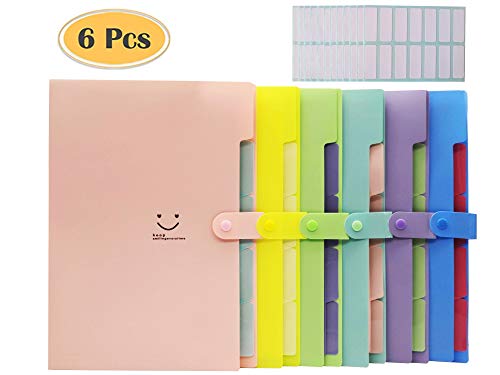 Product Cover Expanding File Folders Organizer,6 Pieces with 5 Pockets Plastic Letter A4 Size Accordion File Organizer for School and Office,with 168 Pcs File Folder Labels