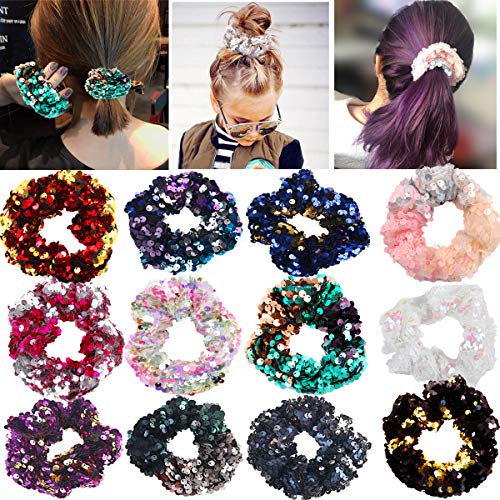 Product Cover JOYOYO Girls Hair Scrunchies Sparkly Sequins Mermaid Elastic Hair Bands Scrunchy Hair Ties Ropes Scrunchie for Women or Girls Hair Accessories - Assorted Colors Scrunchies 12 Pack