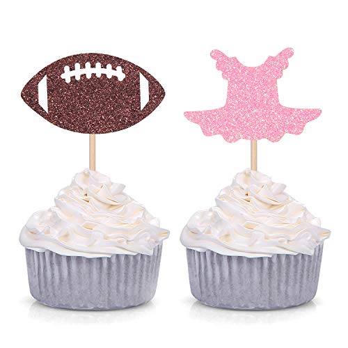 Product Cover Tutu or Football Cupcake Toppers for Gender Reveal Party Decorations 24 Counts