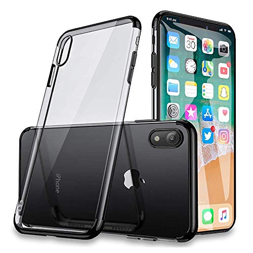Product Cover Loxxo iPhone XR Cover Wireless Charging Support, Liquid Silicone Gel Rubber Shockproof Case Candy Phone Cases for Apple iPhone XR (Electroplate Black)