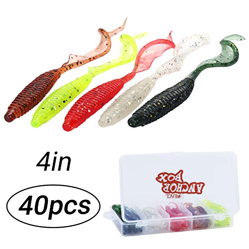 Product Cover RUNCL Anchor Box - Curved Tail Grubs, Swimbaits, Soft Fishing Lures - Ribbed Design, Shrimp Flavor - 4in, Several Proven Colors (Pack of 40)