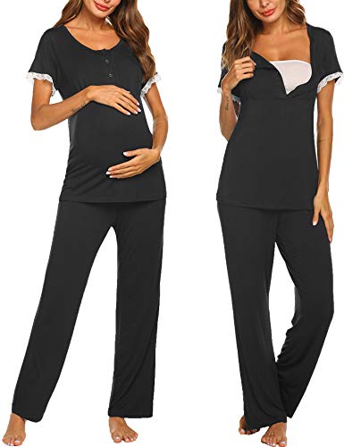 Product Cover Ekouaer Women's Maternity Nursing Pajamas Set Soft Short-Sleeved Button Tops PJ Pants Sleepwear Set