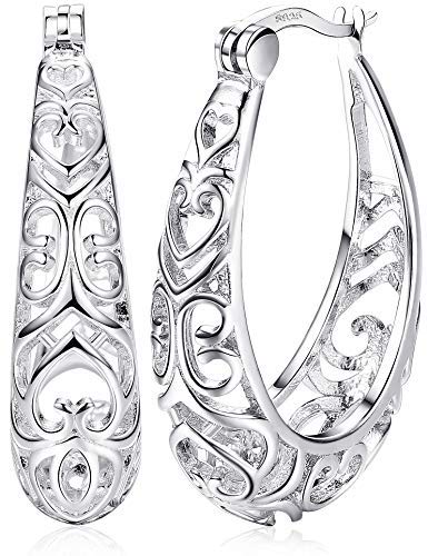 Product Cover Milacolato Sterling Silver Hoop Earrings Textured Filigree Round Earrings for Women