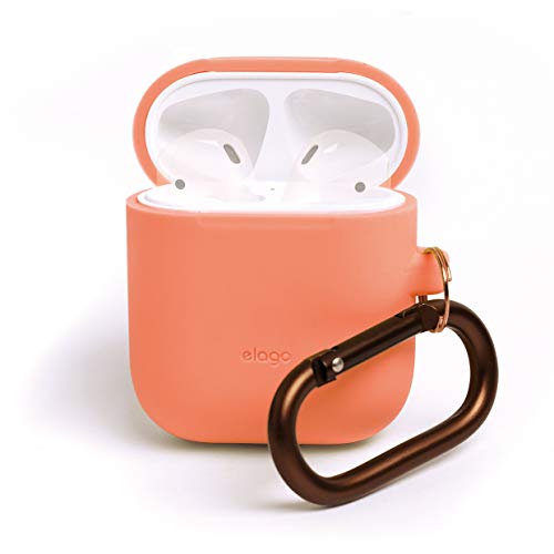 Product Cover elago AirPods Hang Case [Peach] - Compatible with Apple AirPods 1 & 2, Supports Wireless Charging, Extra Protection, Added Carabiner, Front LED Not Visible