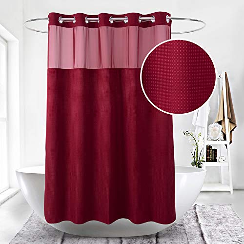 Product Cover HappyBath Extra Long Hookless Fabric Shower Curtains Burgundy with Removable Polyeser Material Liner-100% Waterproof-Red 71x79