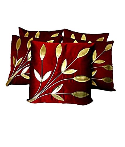 Product Cover CIDIZY Maroon Golden Decorative Floral Leaves Cushion Covers 16 x 16 Set of 5