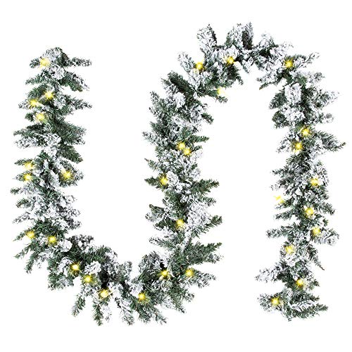 Product Cover Best Choice Products 9ft Pre-Lit Snow Flocked Festive Artificial Christmas Garland Holiday Decoration w/ 100 Clear LED Lights, Green