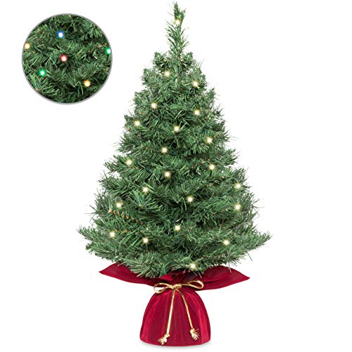 Product Cover Best Choice Products 26in Multifunctional Cordless Pre-Lit Tabletop Artificial Fir Christmas Tree w/ 35 Warm White and Multicolor LED Lights, 5 Light Functions, Timer, Battery Box, Green