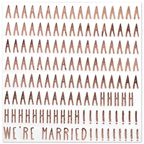 Product Cover Andaz Press We're Married! Funny Quotes Cocktail Napkins, Rose Gold Foil, Bulk 50-Pack Count 3-Ply Disposable Fun Beverage Napkins for Engagement Party, Bridal Shower, Wedding Reception Bar
