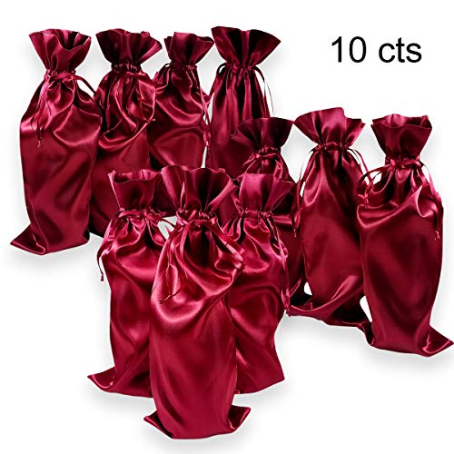 Product Cover Satin Red Wine Bags with Drawstrings for New Year Party or Christmas Holiday Gift Giving 10pcs
