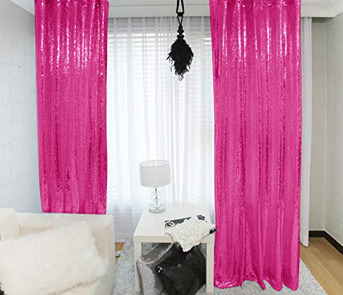 Product Cover Sequin Curtains 2 Panels 2FTx8FT Hot Pink Glitter Backdrop Fuchsia Sequin Photo Backdrop Wedding Pics Backdrop~Y1121