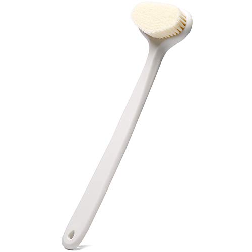 Product Cover Bath Body Brush with Comfy Bristles Long Handle Gentle Exfoliation Improve Skin's Health and Beauty Wet or Dry Brushing Back Scrubber for Shower (White)