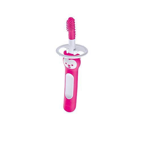 Product Cover MAM Massaging Brush, Baby Toothbrush and Gum Cleaner and Massager, Girl, Pink, 3+ Months