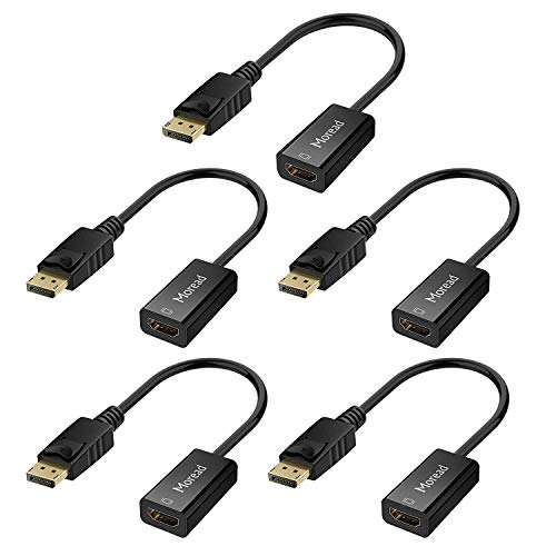Product Cover Moread DisplayPort to HDMI Adapter, 5 Pack, Gold-Plated Display Port to HDMI Converter, DP to HDMI Cord (Male to Female) Compatible with Computer, Desktop, Laptop, PC, Monitor, Projector, HDTV - Black