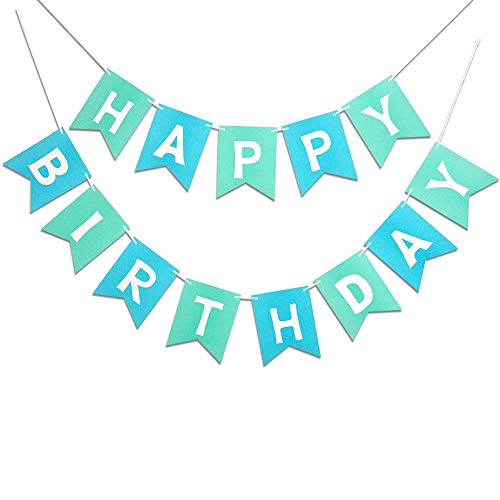 Product Cover Mint Blue Happy Birthday Banner Signs Boy Birthday Party Supplies for Birthday Party Decorations Baby Nursery Hanging Decor 13 Pieces