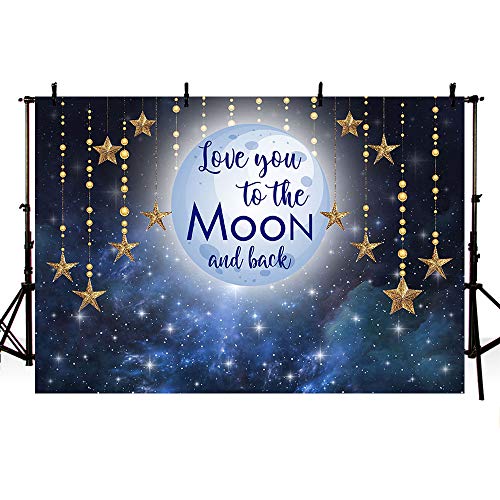 Product Cover MEHOFOTO Photo Background Love You to The Moon Night Sky Gold Hanging Stars Birthday Party Decoration Banner Baby Shower Backdrops for Photography 7x5ft