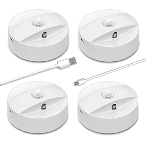 Product Cover Anbock Motion Sensor LED Lights Rechargeable Battery Powered Lights Under Cabinet Lighting LED Closet Lights Wireless Puck Lights Stick on Lights Under Counter Lighting for Stairs Kitchen White 4 Pack