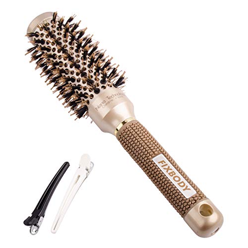 Product Cover FIXBODY Round Barrel Hair Brush with Boar Bristles, Nano Thermal Ceramic，Ionic Tech and Anti-Static for Hair Blow Drying, Styling, Curling, Straightening (2.5 Inch, Barrel 1.25 Inch)