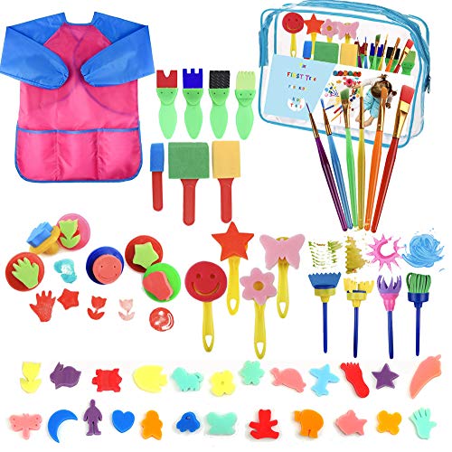 Product Cover YZNlife 52 pcs Sponge Paint Brushes Kits Painting Brushes Tool Kit for Kids Early DIY Learning Include Foam Brushes,Pattern Brushes Set,Waterproof Apron, etc.