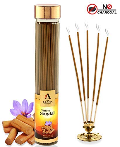 Product Cover The Aroma Factory Kesar Chandan Saffron Sandal Incense Sticks (0% Charcoal) Agarbatti Jumbo Jar (Bottle Pack of 100)