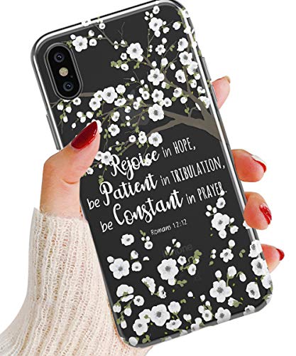 Product Cover iPhone XR Case Christian Quotes Flowers,TRFAEE Bible Verse Romans 12:12 Clear Soft Anti Scratch Shockproof Protective Case Cover for Apple iPhone XR 6.1 inch