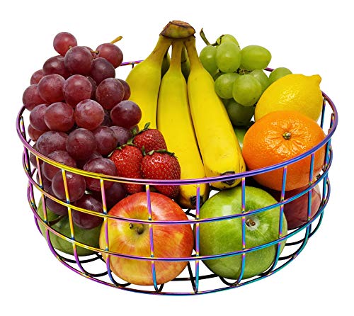 Product Cover Wire Kitchen Fruit Basket Bowl - Unique Decor | Storage & Countertop Organizer | Keeps Produce, Vegetables and Healthy Snacks Handy | Ideal for Bread on Table or Buffet | Colorful Rainbow Metal