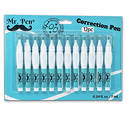 Product Cover Mr. Pen- Correction Pen, Correction Fluid, Pack of 12, Correction liquid White, White Correction Fluid, White Fluid, White Out, Wipe Out Liquid, Wide Out Fluid, White Correction Tape Pen Fluid