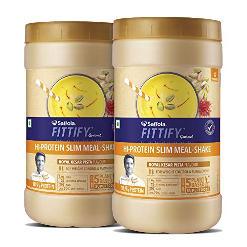 Product Cover Saffola FITTIFY Gourmet Hi-Protein Slim Meal Shake - Royal Kesar Pista, 420 gm, 12 servings - Meal Replacement Shake with 5 superfoods, Buy 1 Get 1 Free