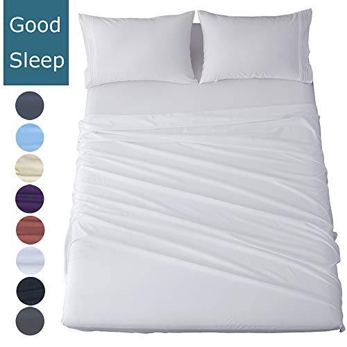 Product Cover Shilucheng Queen Size Bed Sheets Set Microfiber 1800 Thread Count Percale Super Soft and Comforterble 16 Inch Deep Pockets Wrinkle Fade and Hypoallergenic - 4 Piece (Queen,White)