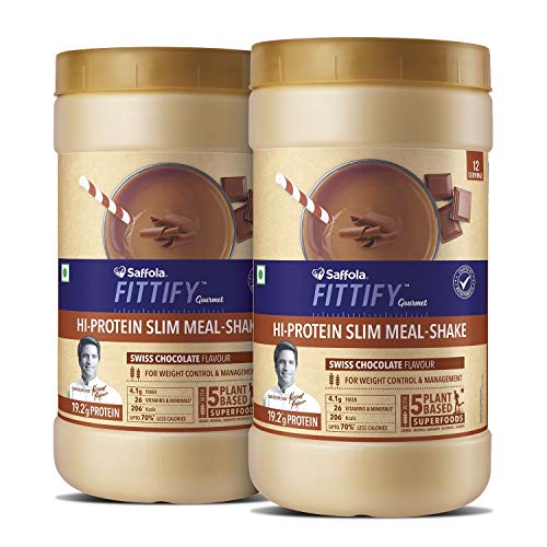 Product Cover Saffola FITTIFY  Hi Protein Slim Meal-Shake, Meal Replacement with 5 superfoods, Swiss Chocolate, 420 gm (12 servings) -Buy One Get One Free
