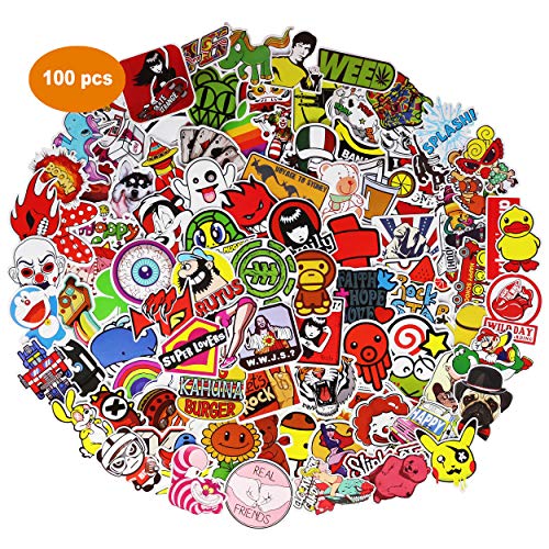 Product Cover Upgraded Random Sticker 50-200pcs Music Film Vinyl, Laptop Skateboard Guitar Luggage Stickers, Car Motor Bicycle Stickers (A, 100 pcs)