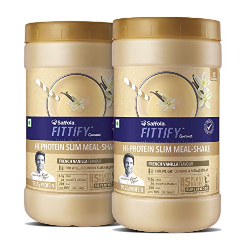 Product Cover Saffola FITTIFY Hi Protein Slim Meal-Shake, Meal Replacement with 5 superfoods, French Vanilla, 420 gm (12 servings)-Buy One Get One Free