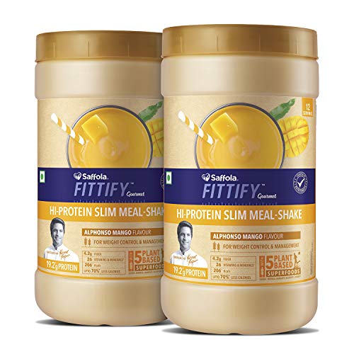Product Cover Saffola FITTIFY Hi Protein Slim Meal-Shake, Meal Replacement with 5 superfoods, Alphonso Mango, 420 gm (12 servings)-Buy One Get One Free