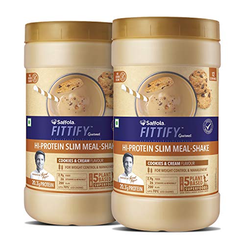 Product Cover Saffola FITTIFY  Hi Protein Slim Meal-Shake, Meal Replacement with 5 superfoods, Cookies & Cream, 420 gm (12 servings)-Buy One Get One Free