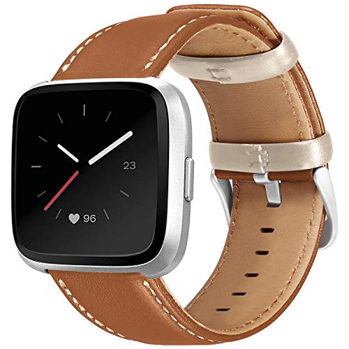 Product Cover UMAXGET Leather Band Compatible with Fitbit Versa/Versa 2/ Versa Lite/Versa Special Edition Watch, Classic Genuine Leather Strap with Stainless Steel Buckle Wristband for Women Men