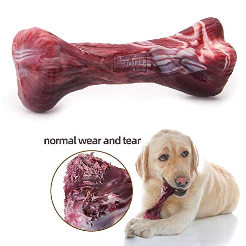 Product Cover EETOYS Dog Chew Toys for Aggressive Chewers Lifetime Replacement Guarantee Nearly Indestructible Tough Durable Dog Toy Non-Toxic Nylon Dog Bone Toy Reduces Boredom (Marbled Red, Large)