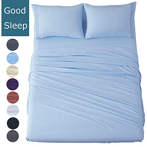 Product Cover Shilucheng Queen Size Bed Sheets Set Microfiber 1800 Thread Count Percale Super Soft and Comforterble 16 Inch Deep Pockets Wrinkle Fade and Hypoallergenic - 4 Piece (Queen,Lake Blue)