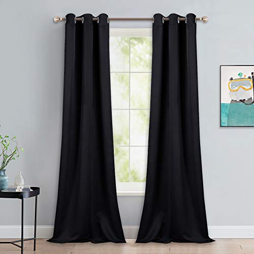 Product Cover NICETOWN Black Out Curtain Panels - Home Decoration Thermal Insulated Solid Grommet Blackout Curtains/Drapes for Hall/Dining Room (Set of 2, 42 inches by 90 Inch, Black)