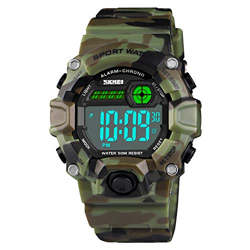 Product Cover Boys Camouflage LED Sports Watch,Waterproof Digital Electronic Casual Military Wrist Kids Sports Watch with Silicone Band Luminous Alarm Stopwatch Watches Age 5-10