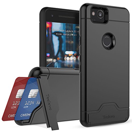 Product Cover Teelevo Wallet Case for Google Pixel 2 - Dual Layer Case with Card Slot Holder and Kickstand for Google Pixel 2 (2017) - Black