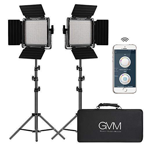 Product Cover GVM 2 Pack LED Video Lighting Kits with APP Control, Bi-Color Variable 2300K~6800K with Digital Display Brightness of 10~100% for Video Photography, CRI97+ TLCI97 Led Video Light Panel +Barndoor