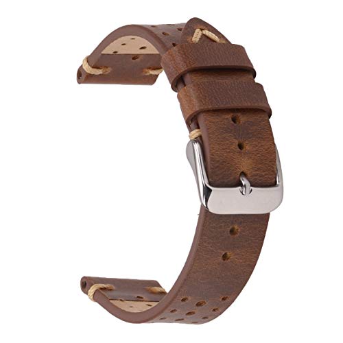 Product Cover Perforated Watch Strap,EACHE Rally Racing Leather Watch Band Oil Waxed Watch Replacement for Men Retro Russet 22mm