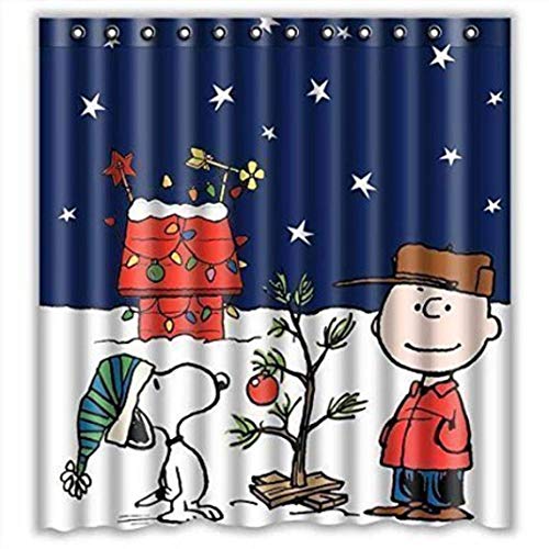 Product Cover Eaiven Snoopy Christmas Shower Curtain, Funny Charlie Brown Waterproof Shower Curtains Navy Blue Bath Curtain Kids Cute Bathroom Set with Hooks for Thanksgiving Halloween Decoration Home Decor 72