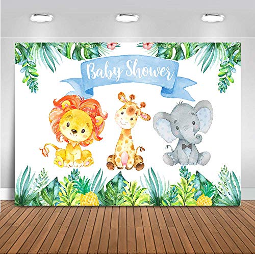 Product Cover Mehofoto Safari Jungle Baby Shower Backdrop Elephant Party Animals Photography Background 7x5ft Vinyl Watercolor Animals Baby Shower Party Banner Backdrops