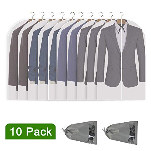 Product Cover Perber Hanging Garment Bag Lightweight Clear Full Zipper Suit Bags (Set of 10) PEVA Moth-Proof Breathable Dust Cover for Closet Clothes Storage -24'' x 40''/10 Pack