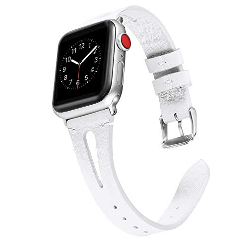 Product Cover Secbolt Leather Bands Compatible with Apple Watch Band 38mm 40mm iwatch Series 5 4 3 2 1, Slim Strap with Breathable Hole Replacement Wristband Women, White